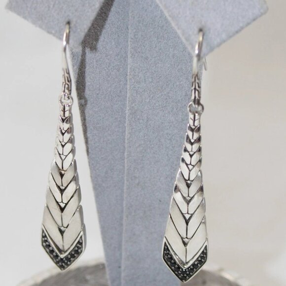 John Hardy Sterling Silver 925 Black Sapphire Dangle Earrings - Picture 2 of 6